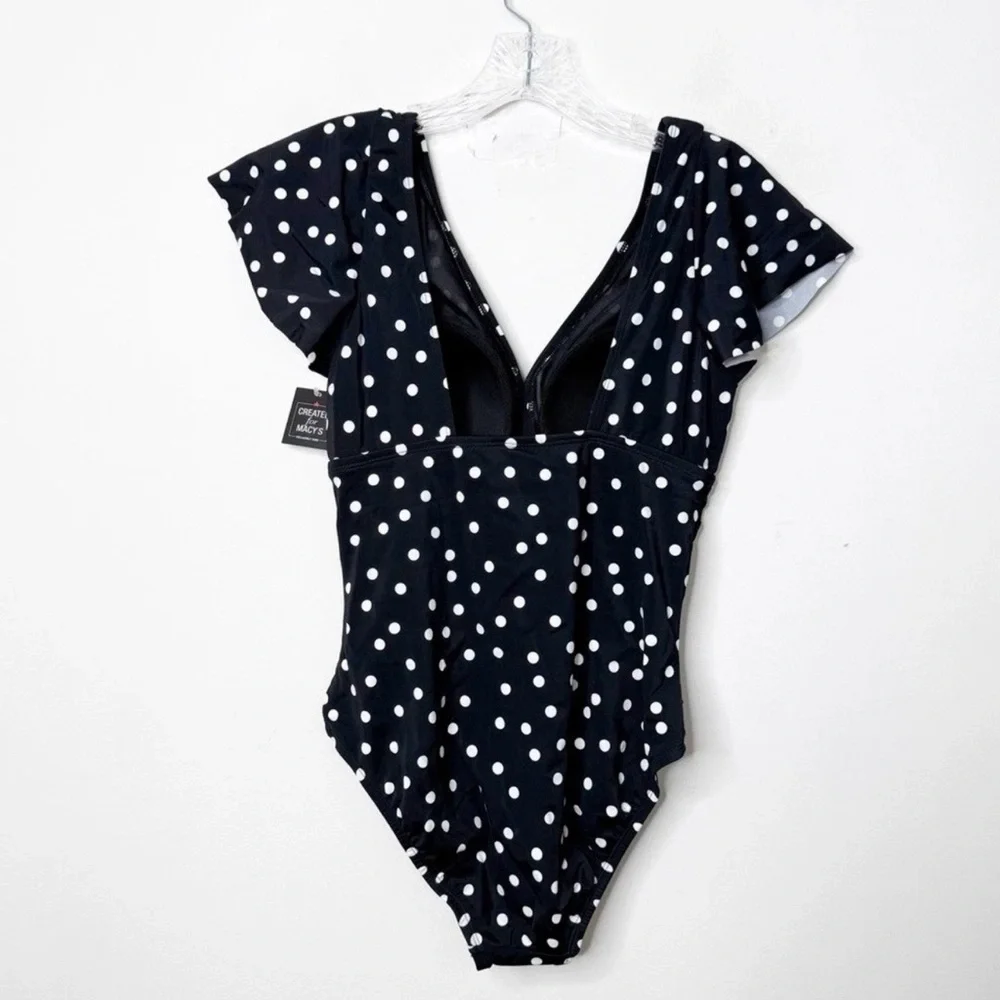 NWT SWIM SOLUTIONS Flutter Ruffle Sleeve Polka Dot One Piece Swimsuit Sz. 10 - Picture 3 of 5